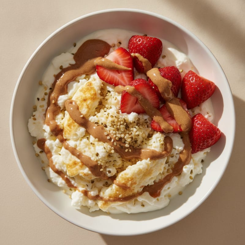 Creamy Protein Yogurt Bowl with Egg White and Fresh Strawberries