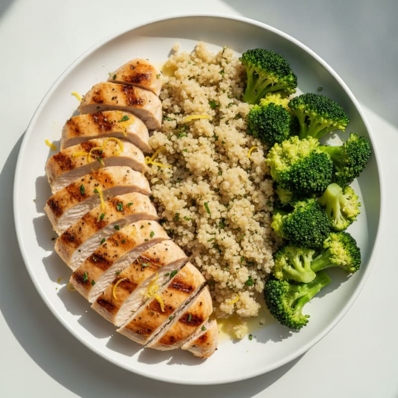 Grilled Chicken Breast with Quinoa and Steamed Broccoli