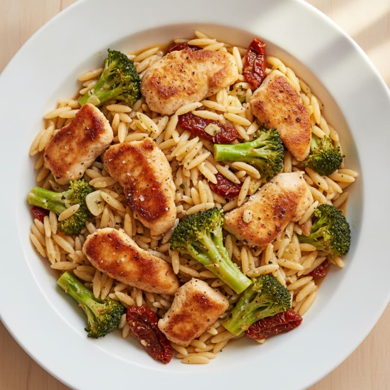 Chicken and Broccoli Orzo with Sun-Dried Tomatoes