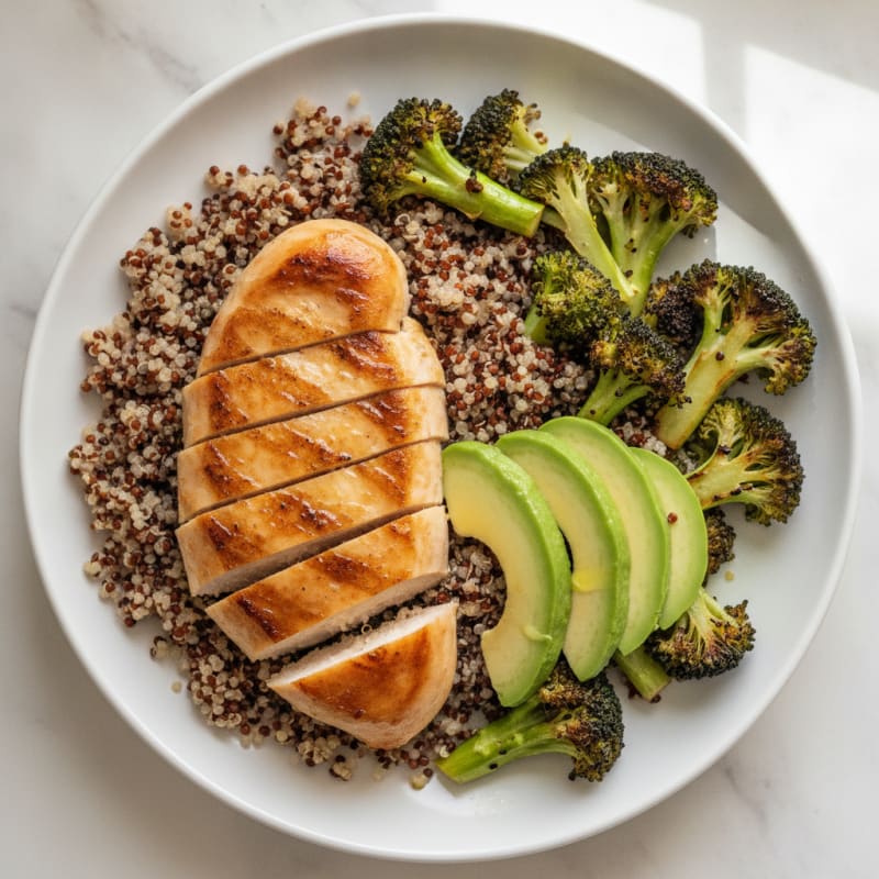 Grilled Chicken Breast with Quinoa and Roasted Broccoli