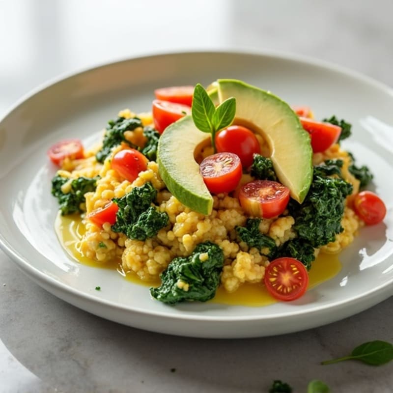 Egg White and Turkey Spinach Scramble with Fresh Tomatoes