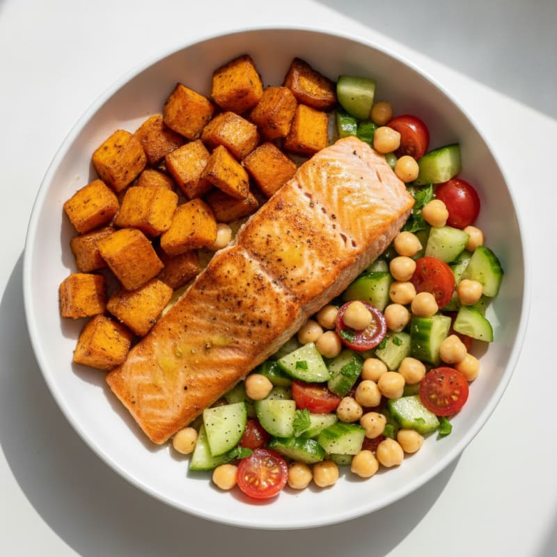 Pan-Seared Salmon with Roasted Sweet Potatoes