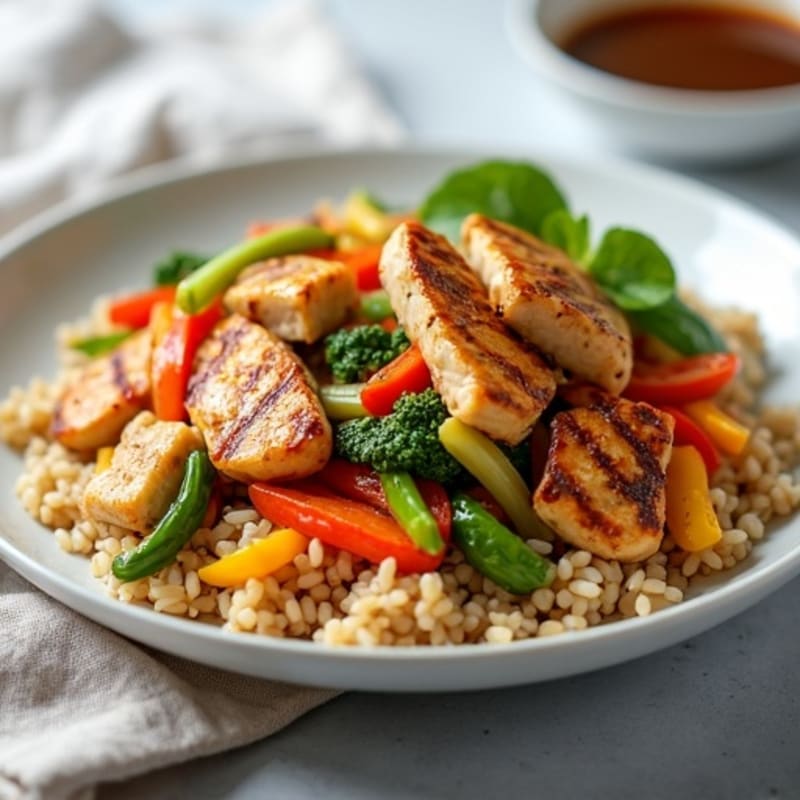 Grilled Chicken and Vegetable Stir Fry with Brown Rice