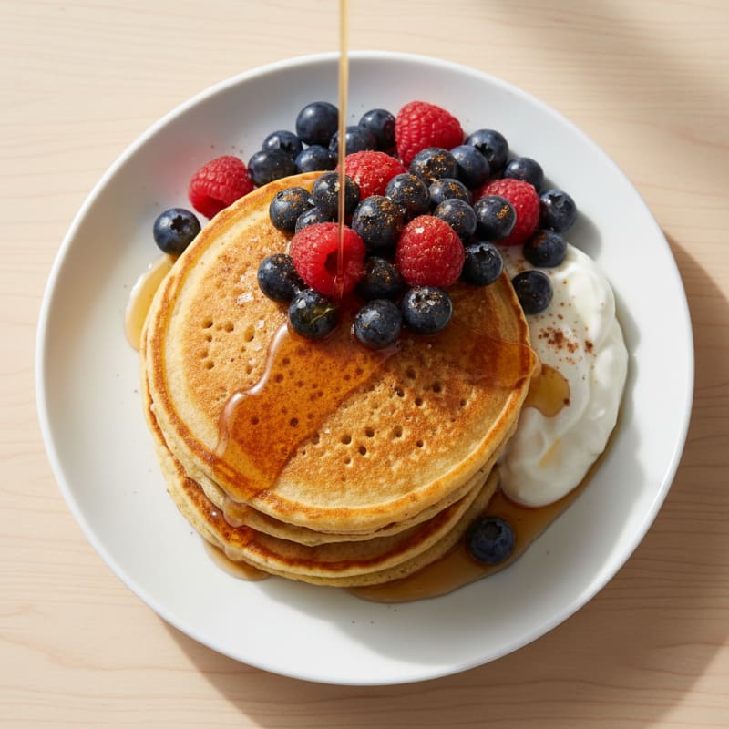 Fluffy Golden Buttermilk Pancakes with Berries