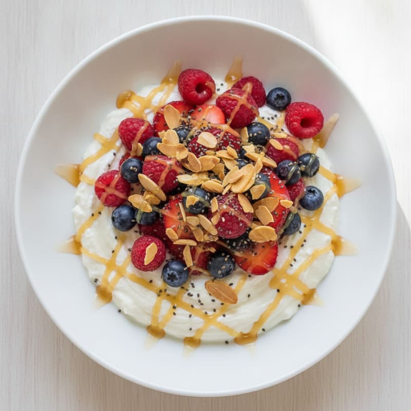 Greek Yogurt Protein Bowl with Mixed Berries and Almonds