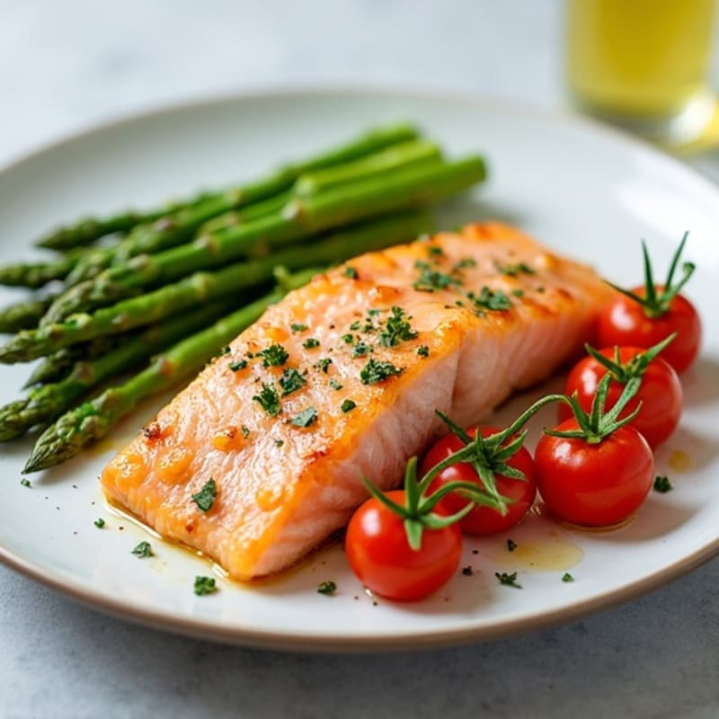 Flaky Lemon Herb Salmon with Roasted Asparagus and Cherry Tomatoes