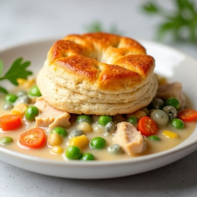 Creamy Chicken and Vegetable Pot Pie with Golden Biscuit Topping