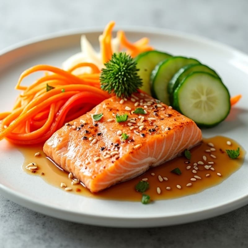 Seared Salmon with Fresh Crunchy Sushi-Style Vegetables