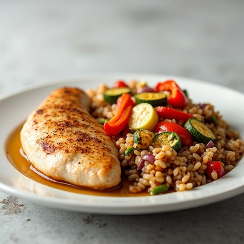 Lean Chicken and Spiced Rice with Roasted Vegetables