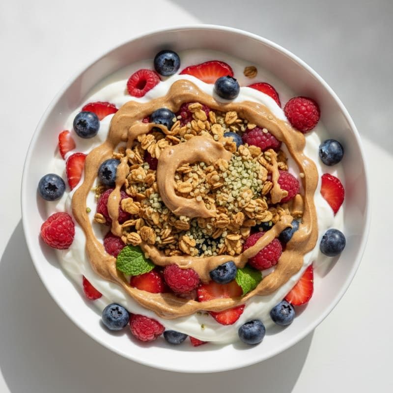 Creamy Greek Yogurt Parfait with Mixed Berries and Almond Butter