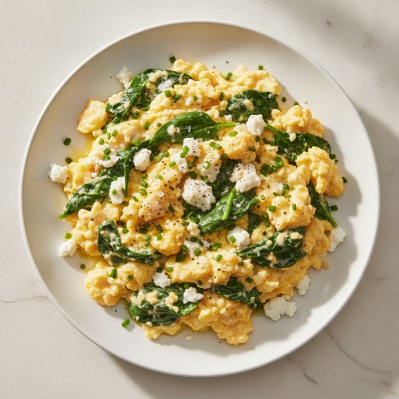 Hearty Scrambled Eggs with Spinach and Feta