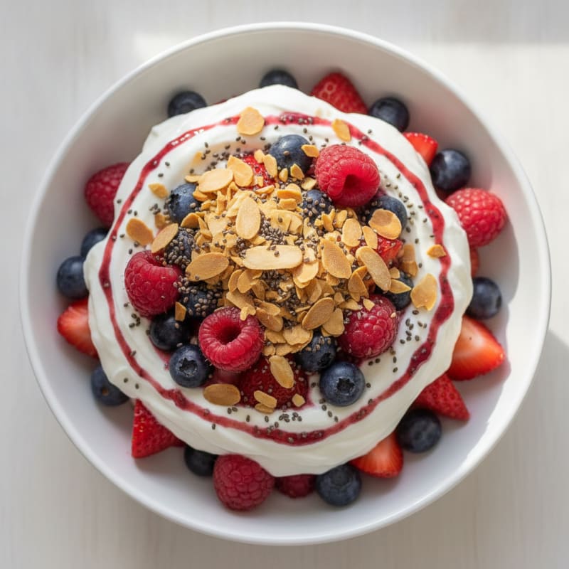 Greek Yogurt Protein Parfait with Mixed Berries and Almonds