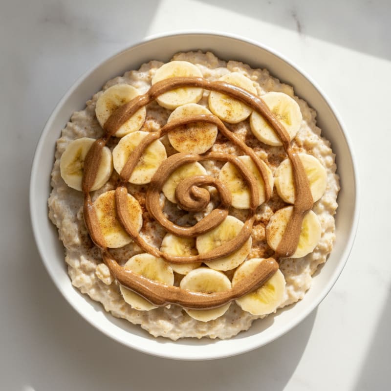 Egg White Oatmeal with Sliced Banana and Almond Butter