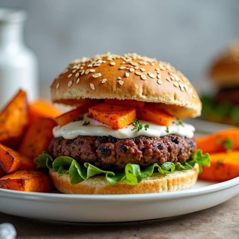 Hearty Smoky Black Bean Burgers with Roasted Sweet Potatoes