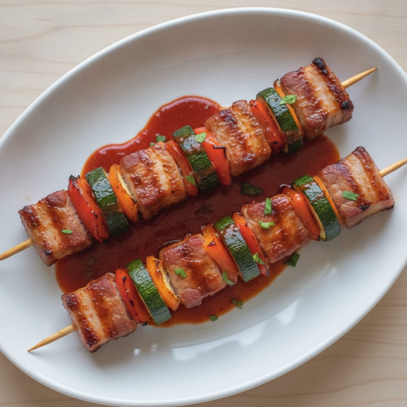 Spicy Gochujang Pork Belly Skewers