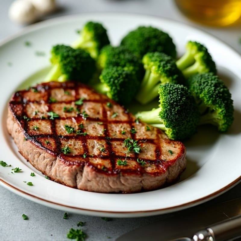 Pan-Seared Steak with Garlic Herb Roasted Broccoli