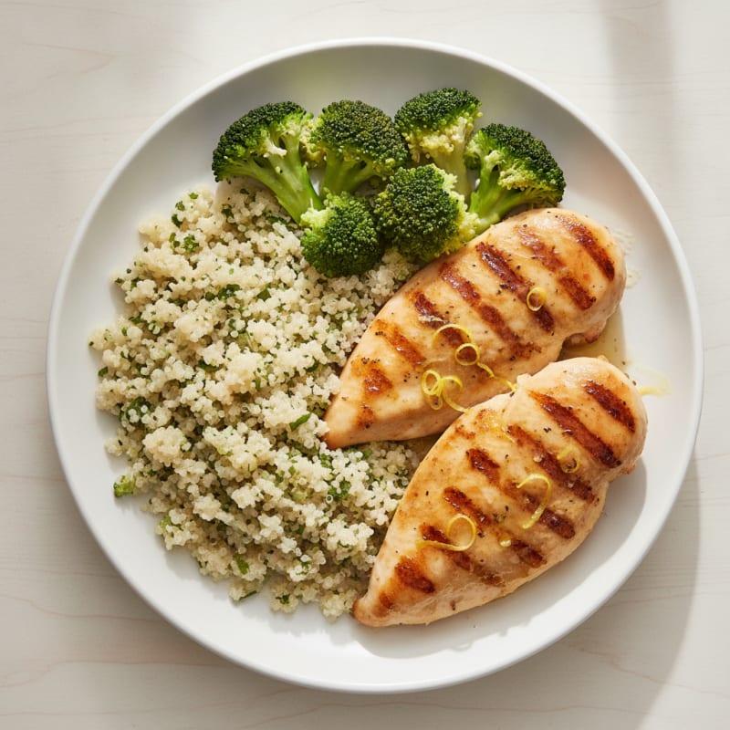 Grilled Chicken Breast with Quinoa and Steamed Broccoli