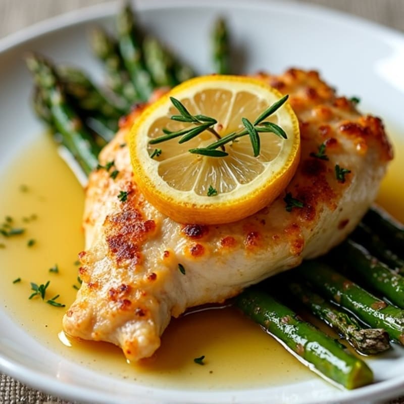 Crispy Lemon Herb Roasted Chicken with Roasted Asparagus