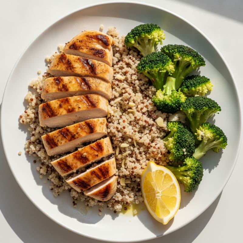 Grilled Chicken Breast with Quinoa and Steamed Broccoli