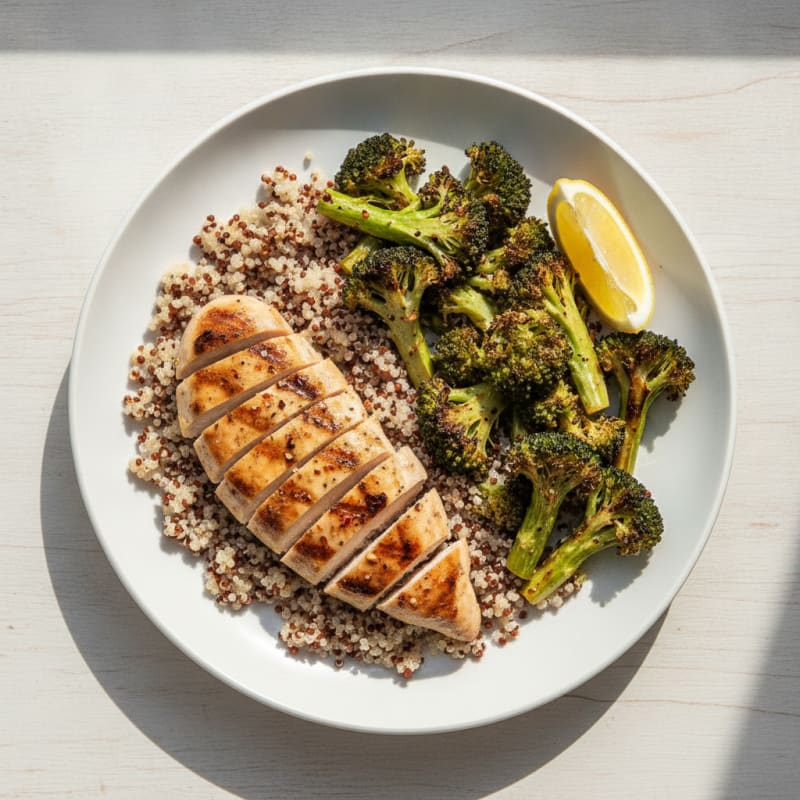 Grilled Chicken Breast with Quinoa and Roasted Broccoli