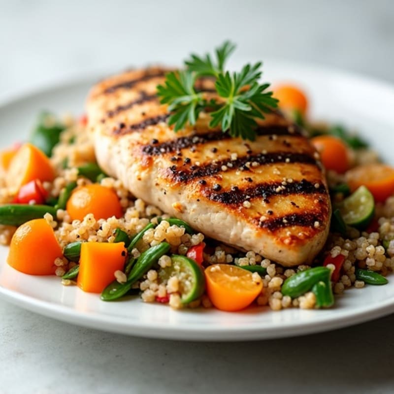 Grilled Chicken Breast with Crunchy Vegetable Quinoa Salad