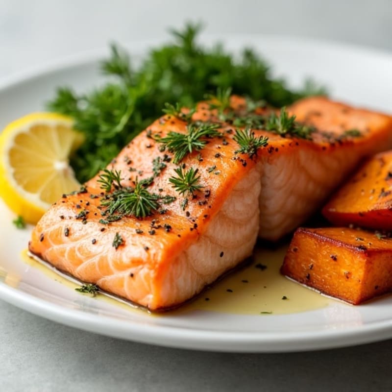 Lemon-Herb Pan-Seared Salmon with Crispy Roasted Sweet Potatoes