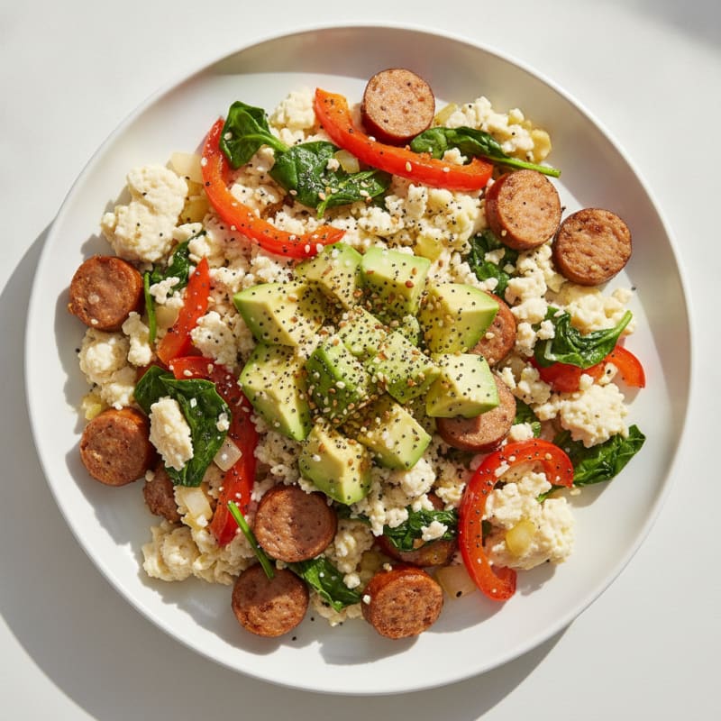 Egg White Veggie Scramble with Turkey Sausage