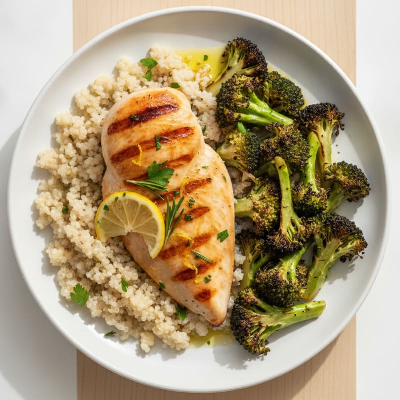 Grilled Chicken Breast with Roasted Broccoli and Quinoa