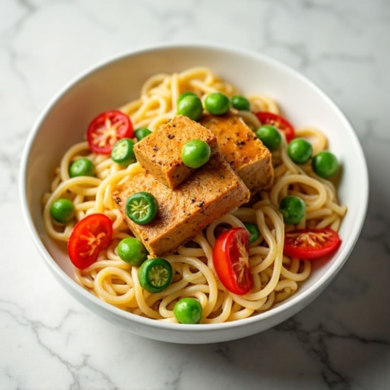 Creamy Peanut-Ginger Rice Noodles with Crispy Tofu