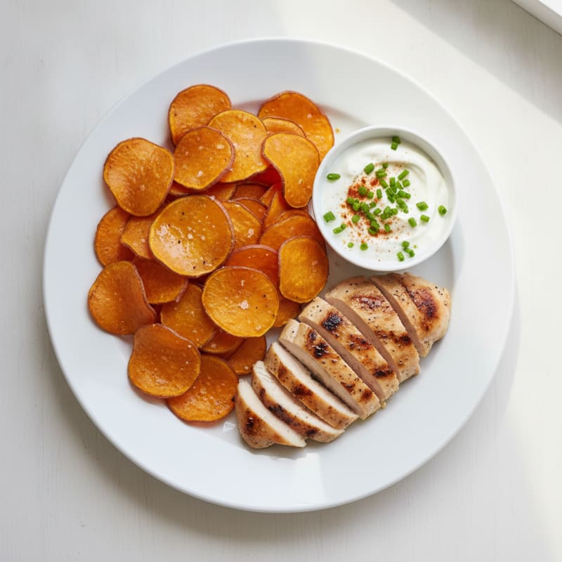 Baked Sweet Potato Chips with Grilled Chicken