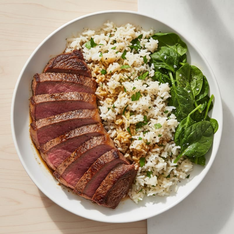 Pan-Seared Steak with Garlic Herb Rice