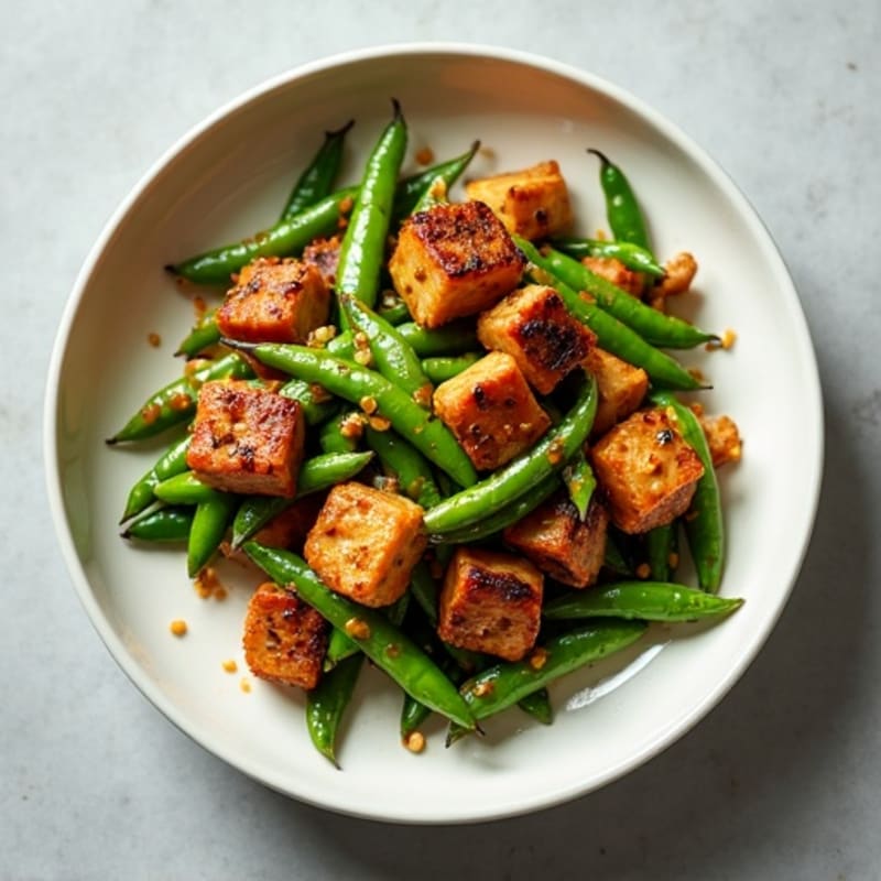 Grilled Seitan and Edamame Stir Fry with Snap Peas