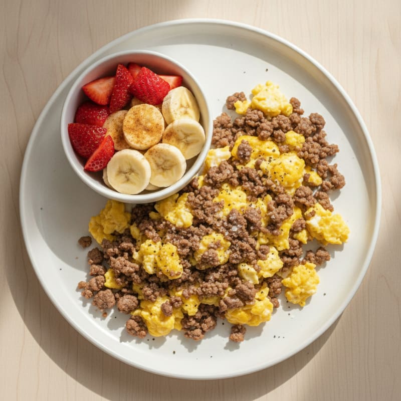 Beef and Egg Scramble with Fruit