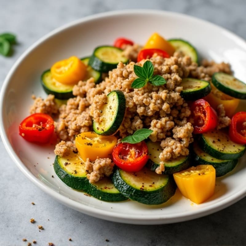 Herb-Seasoned Ground Turkey with Sautéed Bell Peppers and Zucchini