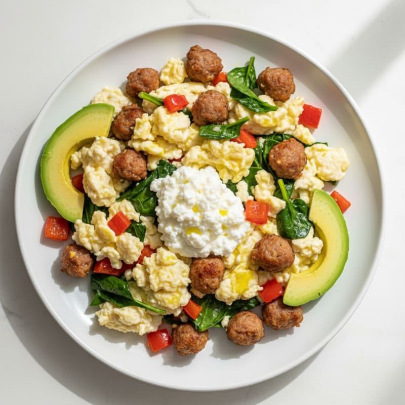 Egg White and Turkey Sausage Scramble with Cottage Cheese