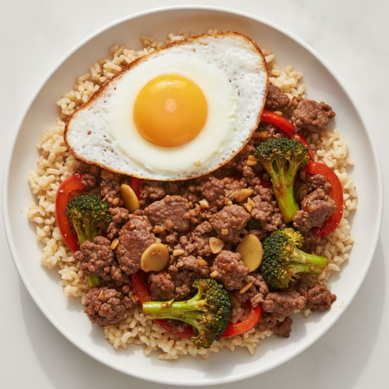 Ground Beef and Veggie Stir-Fry with Brown Rice