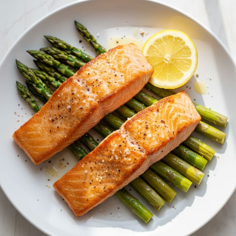 Golden Pan-Seared Salmon with Roasted Asparagus