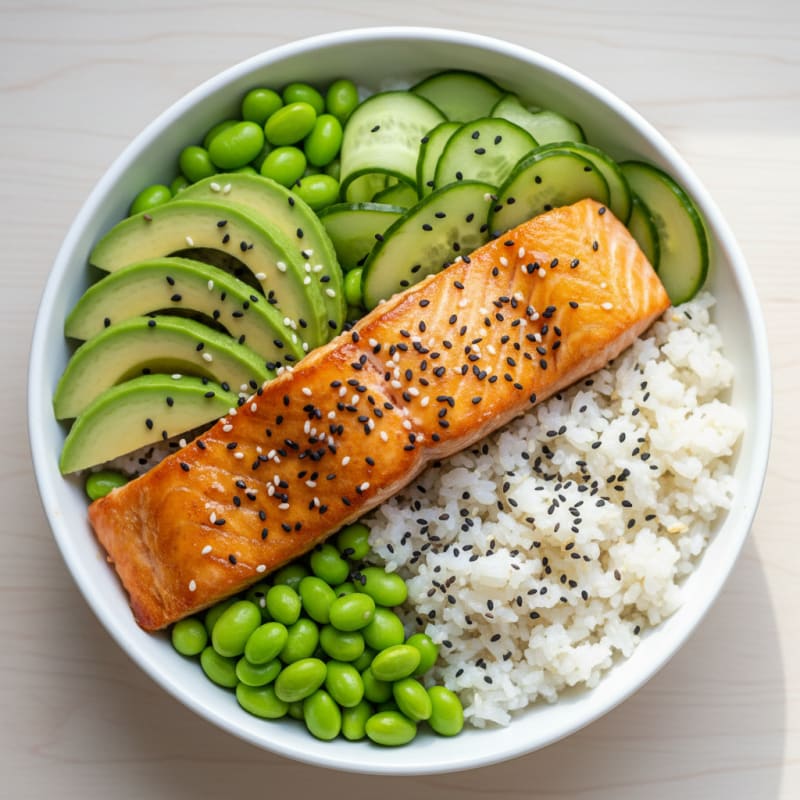 Sushi Rice Bowl with Salmon and Avocado