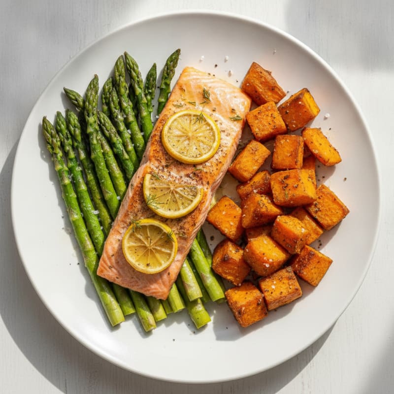 Baked Salmon with Roasted Sweet Potatoes