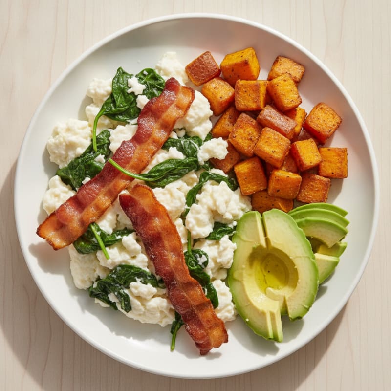 Egg White Scramble with Spinach and Turkey Bacon