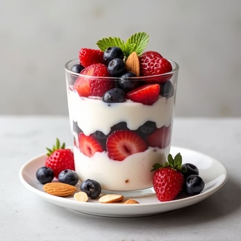 Greek Yogurt Protein Parfait with Mixed Berries and Almonds