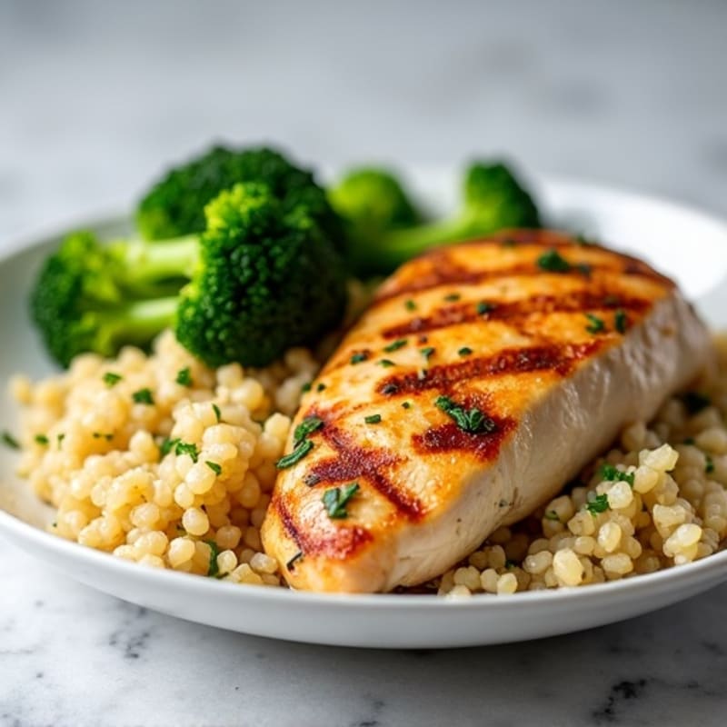 Grilled Chicken Breast with Quinoa and Steamed Broccoli
