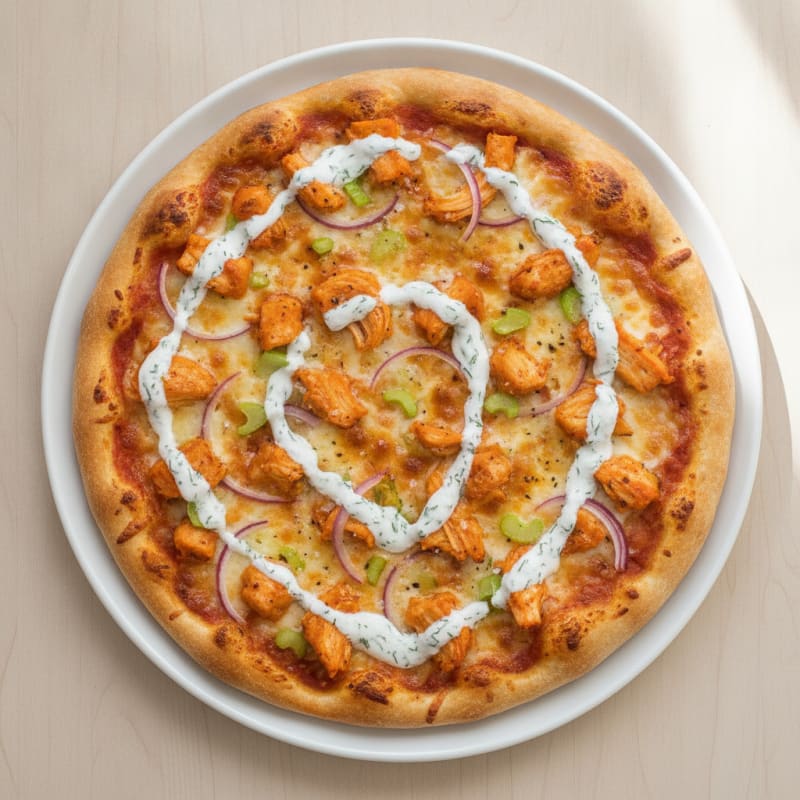 Buffalo Chicken Pizza with Ranch Drizzle
