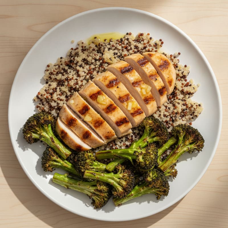 Grilled Chicken Breast with Quinoa and Roasted Broccoli