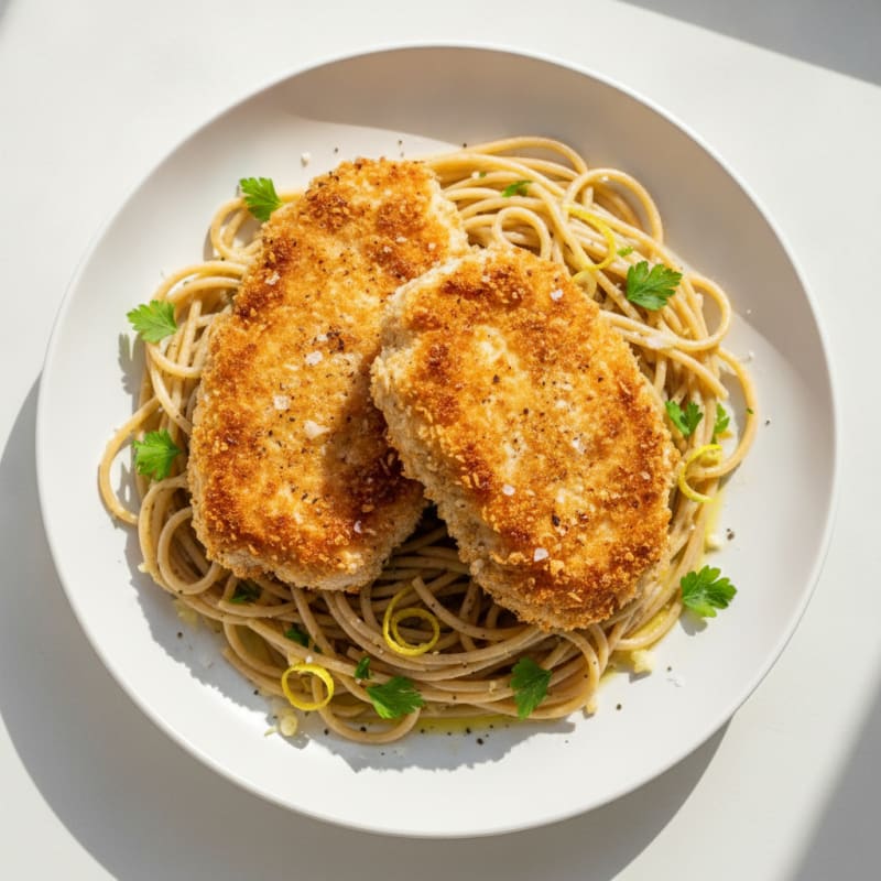 Parmesan Chicken Cutlets with Lemon Pasta