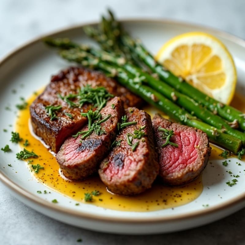 Garlic Herb Seared Skirt Steak with Roasted Asparagus