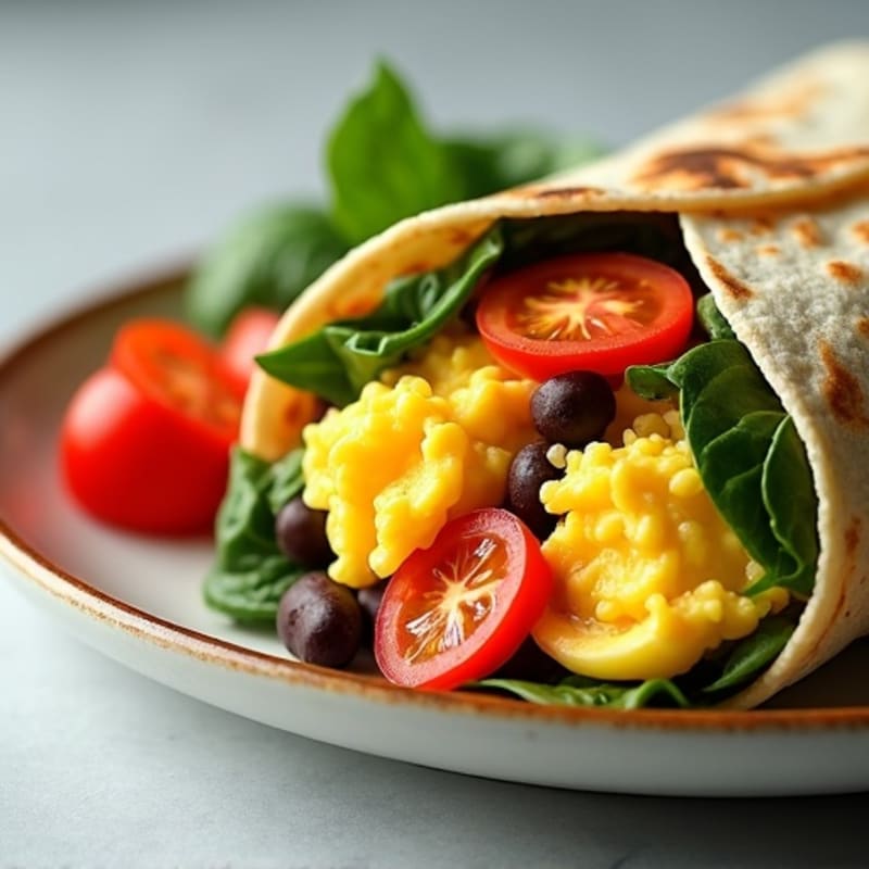 Hearty Scrambled Egg and Black Bean Breakfast Burrito with Fresh Veggies