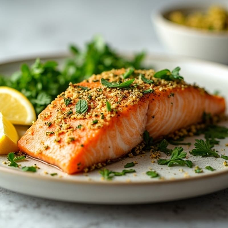 Herb-Crusted Pan Seared Salmon with Lemon