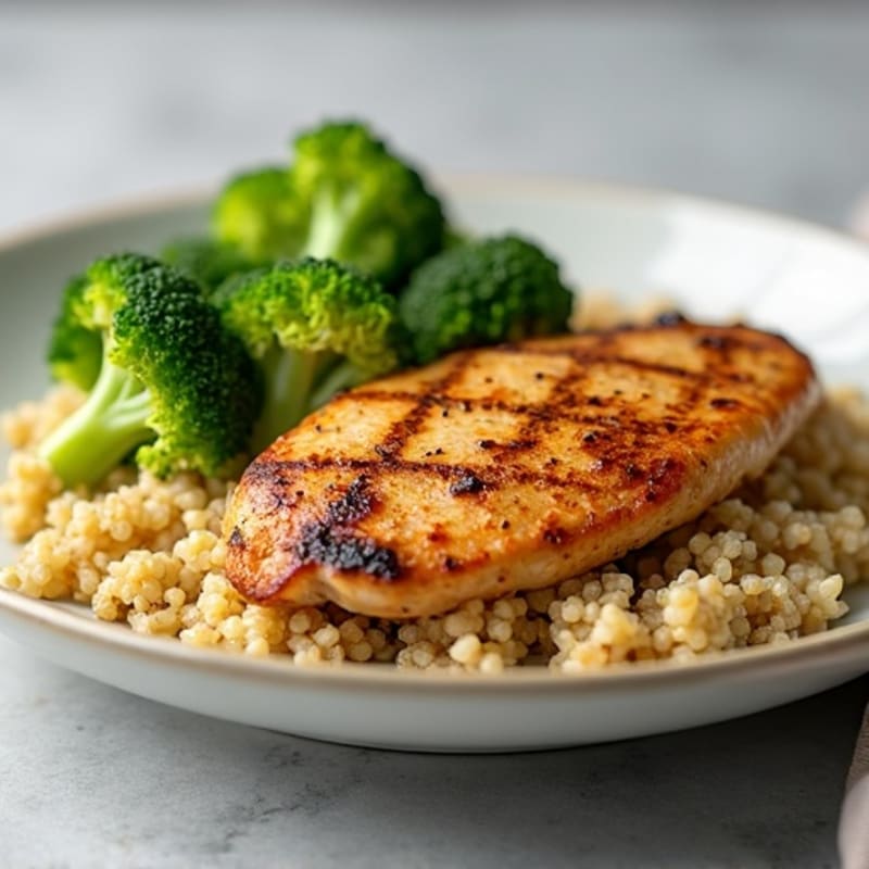 Grilled Chicken Breast with Quinoa and Steamed Broccoli