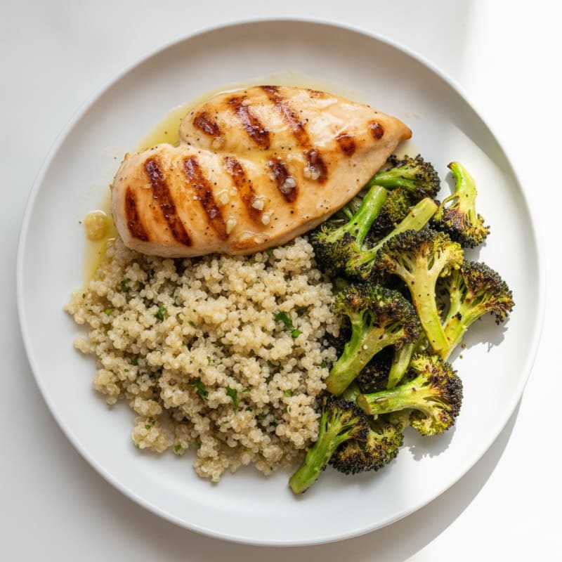 Grilled Chicken Breast with Quinoa and Roasted Broccoli